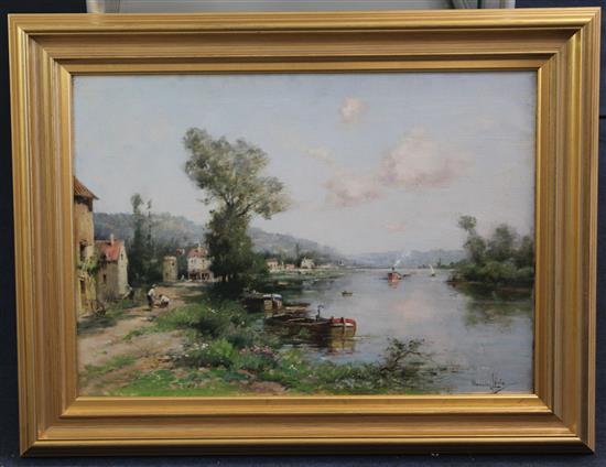 § Maurice Levis (French, 1860-) Mai, au bord de la Seine, 18 x 26in.